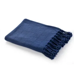 Navy Checkered Weave Fringe Throw-Kirkland's Home Flash Sale