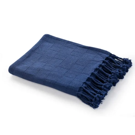 Navy Checkered Weave Fringe Throw-Kirkland's Home Flash Sale