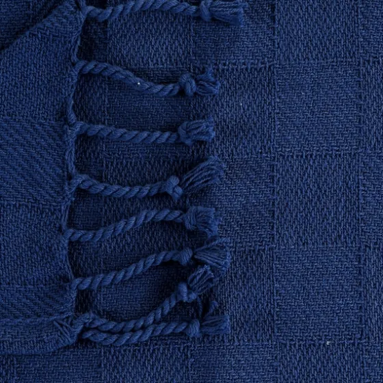 Navy Checkered Weave Fringe Throw-Kirkland's Home Flash Sale