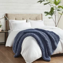 Navy Chunky Double Knit Cozy Throw-Kirkland's Home Sale