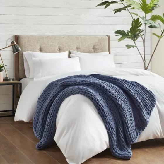 Navy Chunky Double Knit Cozy Throw-Kirkland's Home Sale