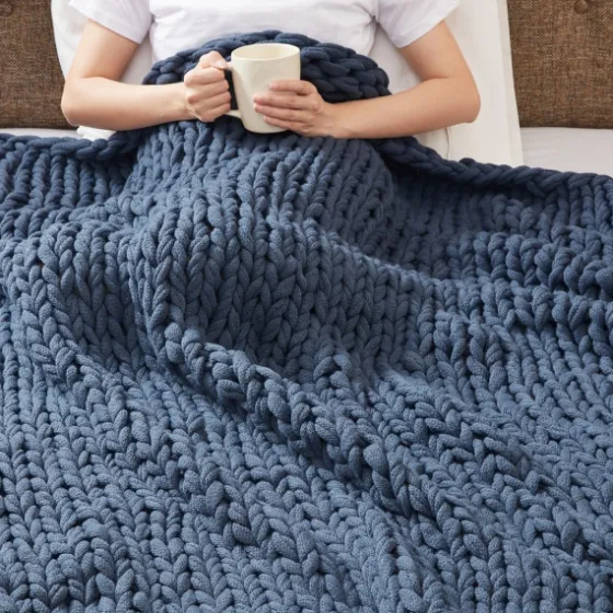 Navy Chunky Double Knit Cozy Throw-Kirkland's Home Sale