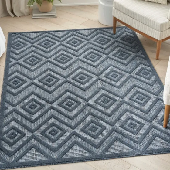 Navy Diamond Indoor/Outdoor Area Rug, 5X7-Kirkland's Home Shop