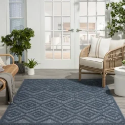 Navy Diamond Indoor/Outdoor Area Rug, 5X7-Kirkland's Home Shop