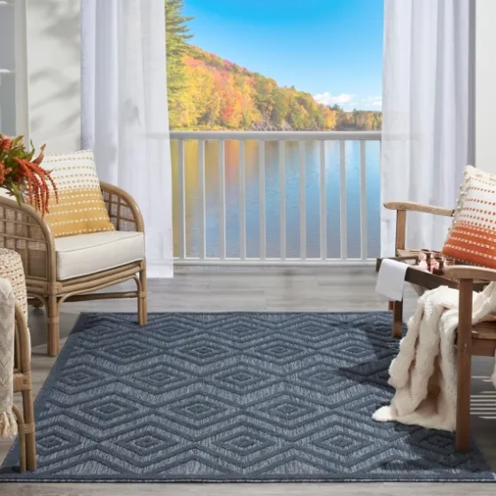Navy Diamond Indoor/Outdoor Area Rug, 5X7-Kirkland's Home Shop