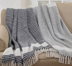 Navy Diamond Weave Throw With Tassels-Kirkland's Home Store