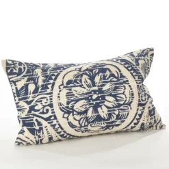Navy Distressed Floral Lumbar Throw Pillow-Kirkland's Home Clearance