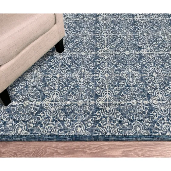 Navy Embellished Scroll Indoor/Outdoor Rug, 4X7-Kirkland's Home Cheap