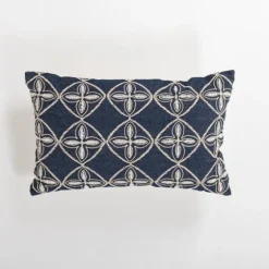 Navy Embroidered Medallion Lumbar Pillow-Kirkland's Home Online