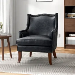 Navy Faux Leather Wingback Accent Chair-Kirkland's Home Best Sale