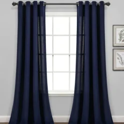 Navy Faux Linen Curtain Panel Set, 84 In.-Kirkland's Home Hot