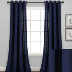 Navy Faux Linen Curtain Panel Set, 84 In.-Kirkland's Home Hot