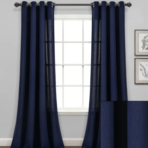 Navy Faux Linen Curtain Panel Set, 84 In.-Kirkland's Home Hot