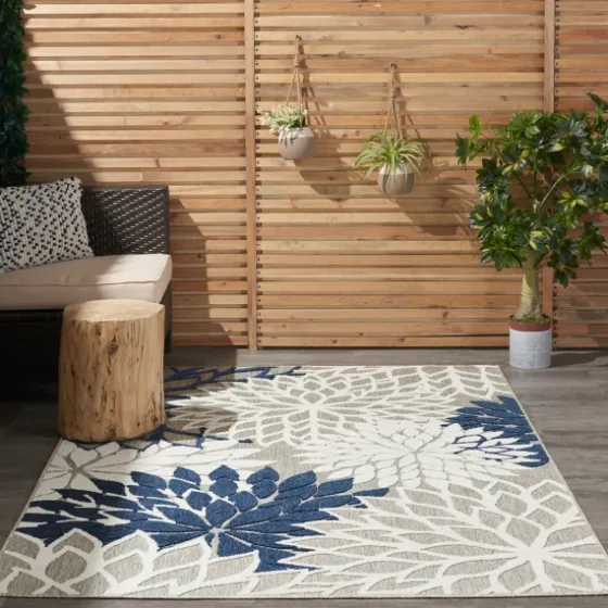 Navy Floral Burst Outdoor Area Rug, 5X7-Kirkland's Home Fashion