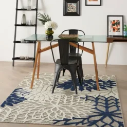 Navy Floral Burst Outdoor Area Rug, 5X7-Kirkland's Home Fashion