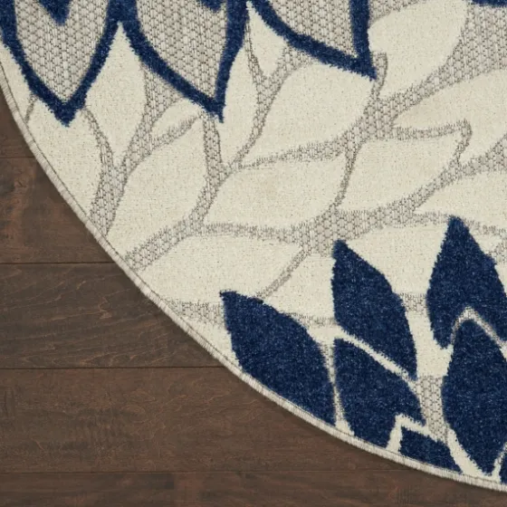 Navy Floral Burst Round Outdoor Area Rug, 7X7-Kirkland's Home Best