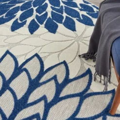 Navy Floral Burst Round Outdoor Area Rug, 7X7-Kirkland's Home Best