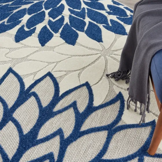 Navy Floral Burst Round Outdoor Area Rug, 7X7-Kirkland's Home Best