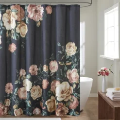 Navy Floral Cotton Shower Curtain-Kirkland's Home Outlet