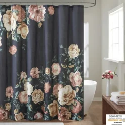 Navy Floral Cotton Shower Curtain-Kirkland's Home Outlet