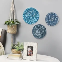 Navy Floral Metal Plate Wall Plaques, Set Of 3-Kirkland's Home Outlet
