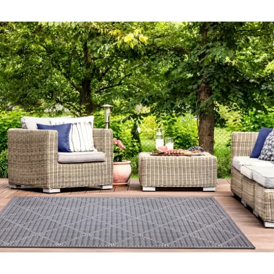 Navy Geo Lattice Outdoor Area Rug, 7X9-Kirkland's Home Fashion