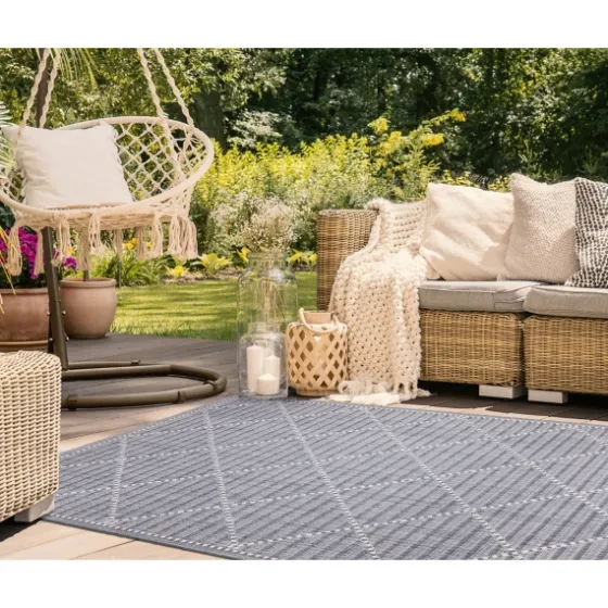 Navy Geo Lattice Outdoor Area Rug, 4X7-Kirkland's Home Cheap