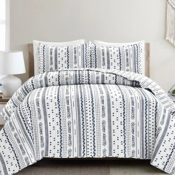 Navy Geometric Full/Queen Reversible Quilt Set-Kirkland's Home Cheap