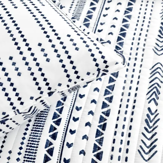 Navy Geometric Full/Queen Reversible Quilt Set-Kirkland's Home Cheap