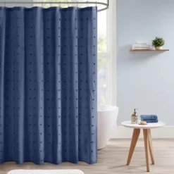 Navy Jacquard Pom Pom Cotton Shower Curtain-Kirkland's Home Discount