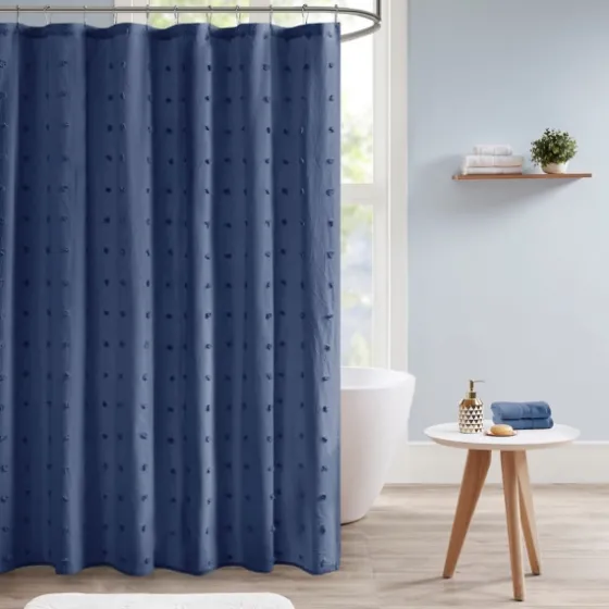 Navy Jacquard Pom Pom Cotton Shower Curtain-Kirkland's Home Discount