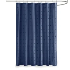 Navy Jacquard Pom Pom Cotton Shower Curtain-Kirkland's Home Discount