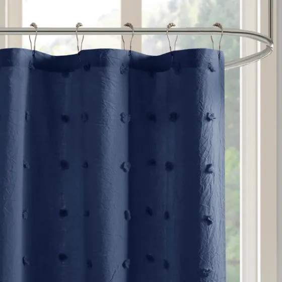 Navy Jacquard Pom Pom Cotton Shower Curtain-Kirkland's Home Discount