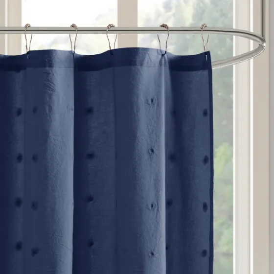 Navy Jacquard Pom Pom Cotton Shower Curtain-Kirkland's Home Discount