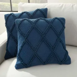 Navy Knotted Lattice Throw Pillows, Set Of 2-Kirkland's Home Cheap