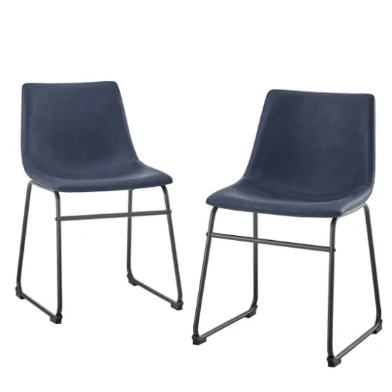Navy Leather Industrial Dining Chairs, Set Of 2-Kirkland's Home Outlet