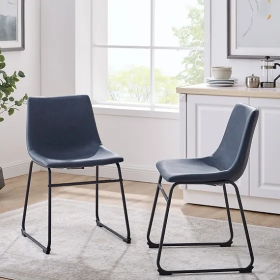 Navy Leather Industrial Dining Chairs, Set Of 2-Kirkland's Home Outlet