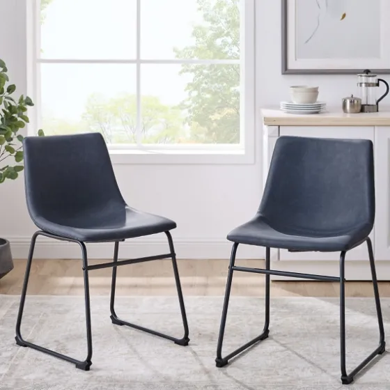 Navy Leather Industrial Dining Chairs, Set Of 2-Kirkland's Home Outlet