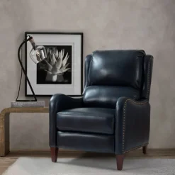 Navy Leather Nailhead Traditional Recliner-Kirkland's Home Cheap