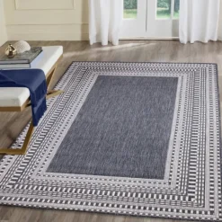 Navy Linear Macy Indoor/Outdoor Area Rug, 7X9-Kirkland's Home Shop
