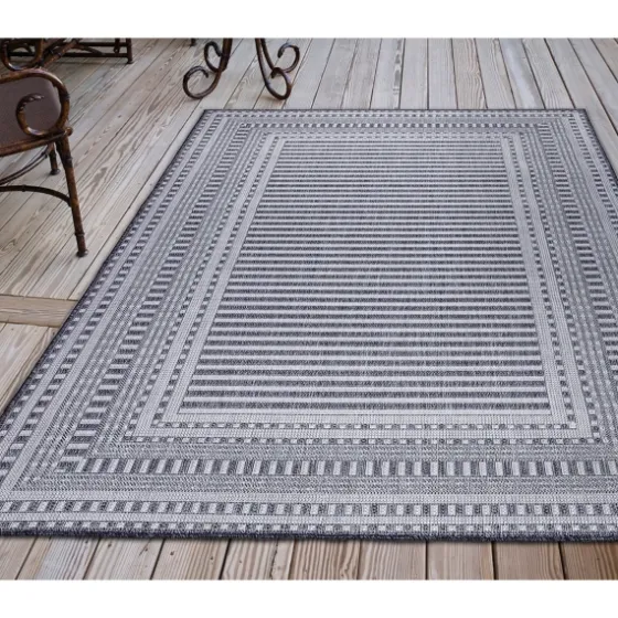 Navy Linear Macy Indoor/Outdoor Area Rug, 7X9-Kirkland's Home Shop