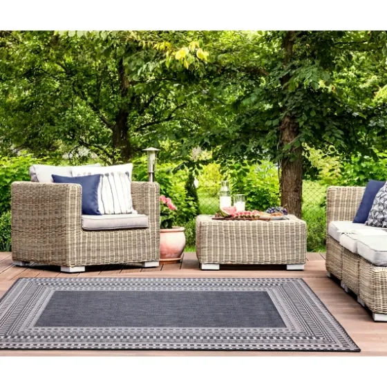Navy Linear Macy Indoor/Outdoor Area Rug, 7X9-Kirkland's Home Shop