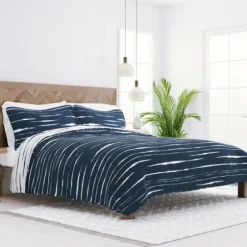 Navy Linear Reversible 3-Pc. Queen Quilt Set-Kirkland's Home Flash Sale