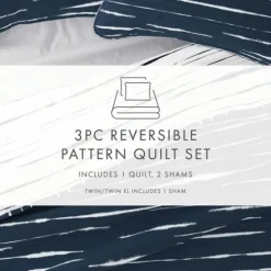 Navy Linear Reversible 2-Pc. Twin Quilt Set-Kirkland's Home Best