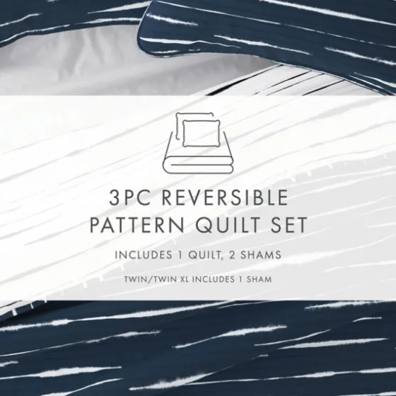 Navy Linear Reversible 2-Pc. Twin Quilt Set-Kirkland's Home Best