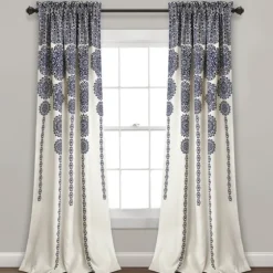 Navy Medallion Stripe Curtain Panel Set, 95 In.-Kirkland's Home Shop