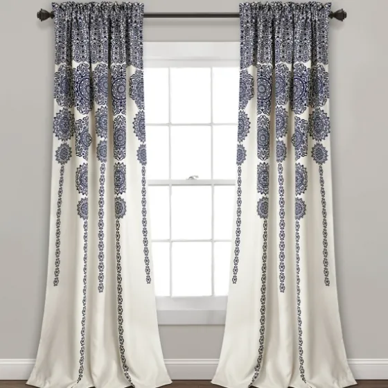 Navy Medallion Stripe Curtain Panel Set, 95 In.-Kirkland's Home Shop