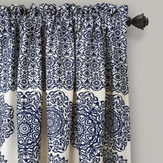 Navy Medallion Stripe Curtain Panel Set, 95 In.-Kirkland's Home Shop