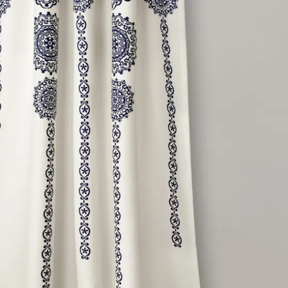 Navy Medallion Stripe Curtain Panel Set, 95 In.-Kirkland's Home Shop