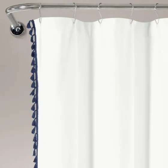 Navy Melora Tasseled Border Shower Curtain-Kirkland's Home Best Sale